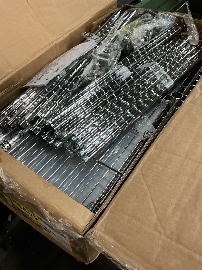 Condition photo showing Good Condition for Amazon Basics Expandable Adjustable Metal Hanging Storage Organizer Rack Wardrobe with Shelves, 57-80 x 14 x 72 inches (LxWxH), Chrome