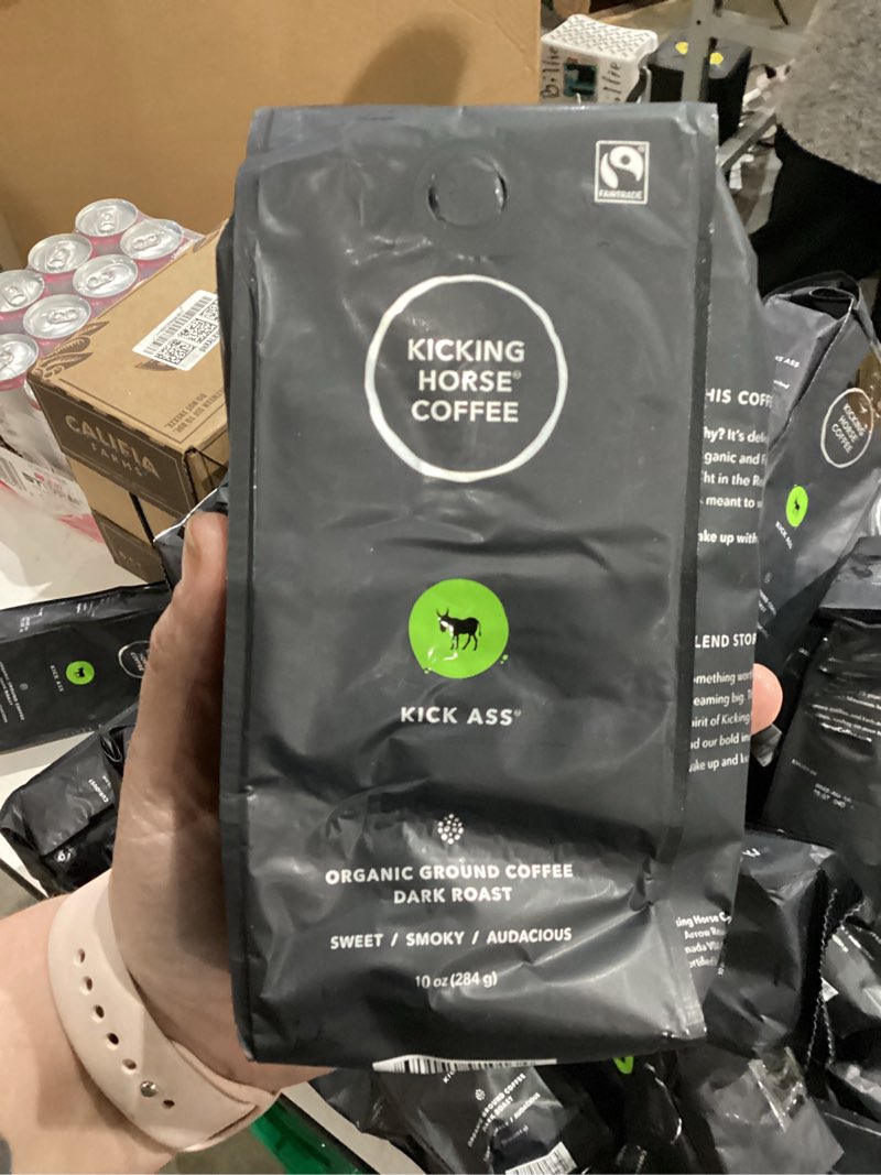 Condition photo showing New/Like New for Kicking Horse Coffee, Kick Ass, Dark Roast, Ground, 10 Oz - Certified Organic, Fairtrade, Kosher Coffee Kick Ass - Dark Roast Coffee