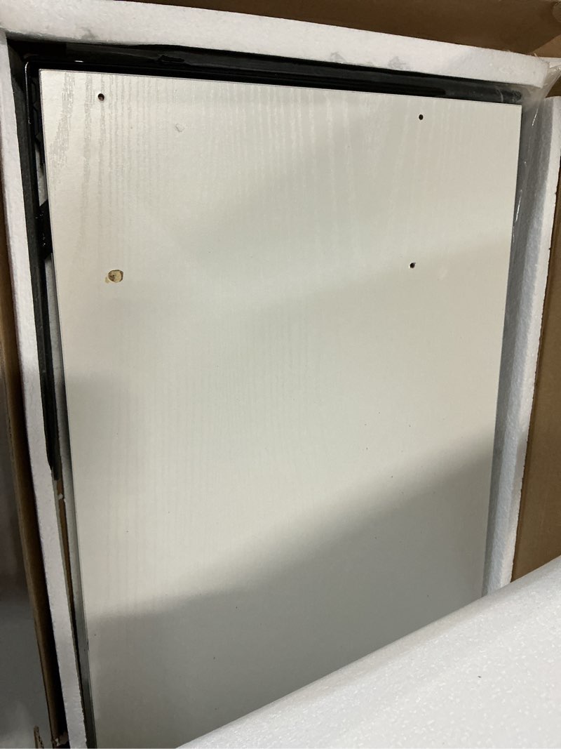 Condition photo showing As Is for Fun Memories Floating Shelves for Wall, 12 Inch Deep Floating Shelves Set of 2, Wall Mounted Shelf with Metal Brackets, Rustic Wood Wide Shelf for Bathroom, Kitchen and Living Room, White, 48W x 12D White- L Bracket 48"W x 12"D