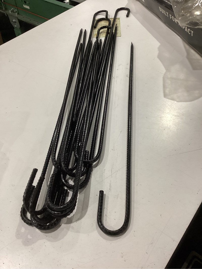 Condition photo showing New/Like New for happin® 24 inch rebar stakes, j hooks, tent stakes heavy duty galvanized garden stakes – trampoline stakes, chain link fence parts, canopy, lawn decorations, inflatables, swing set (j shape – 16 pack) 24 in x 8mm j shape – 16 pack