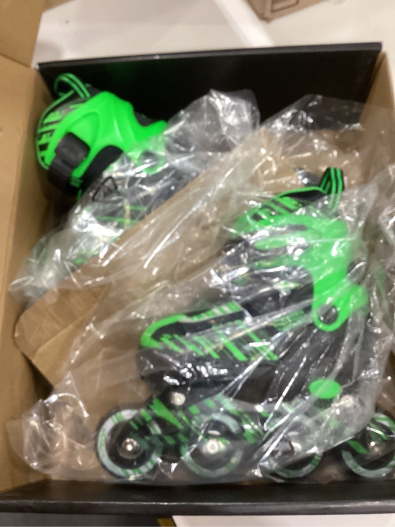 Condition photo showing Good Condition for adjustable inline skates boys and girls ages 5-8 8-12 with light up wheels?roller skates for kids ages 4-12, teen skates for beginner outdoor and indoor green & black small-little kids(11j-13j us?