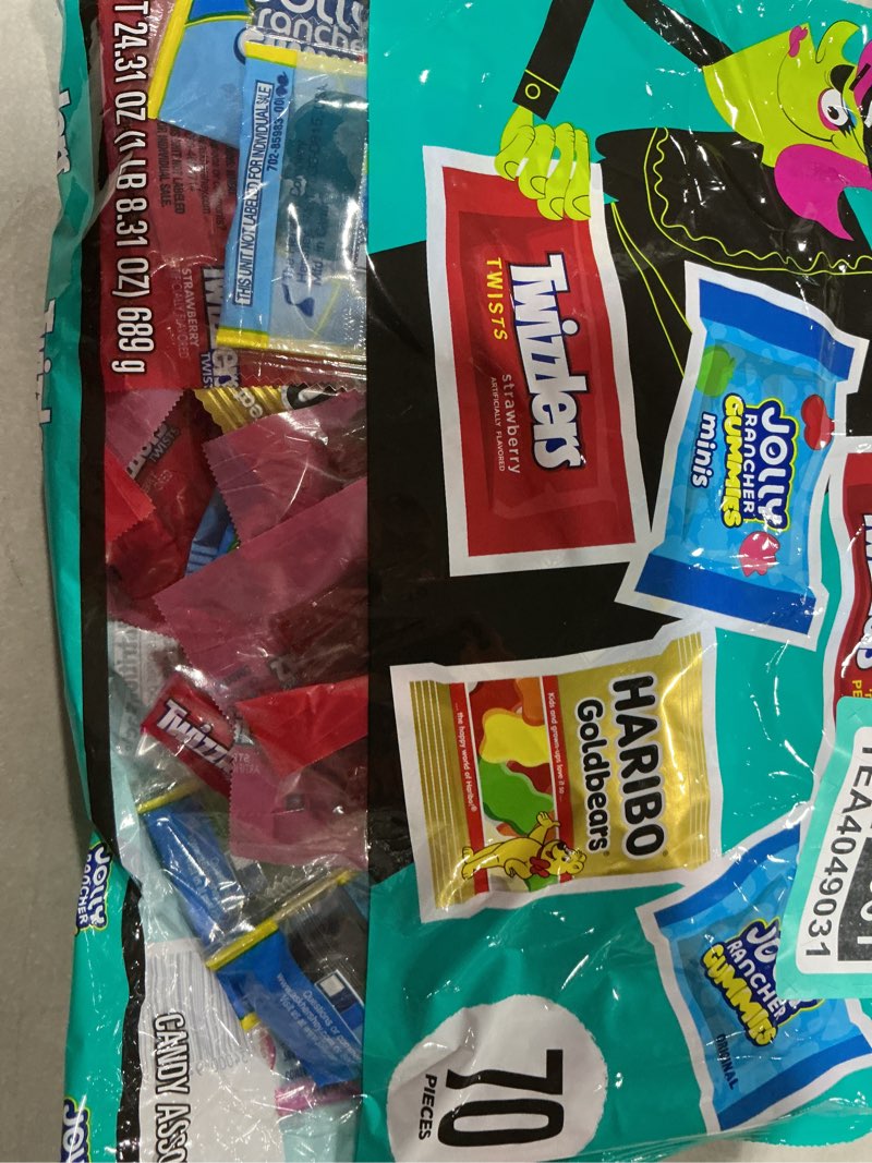 Condition photo showing New/Like New for Jolly Rancher HARIBO, JOLLY RANCHER and TWIZZLERS Assorted Fruit Flavored, Halloween Candy Bag, 24.31 oz (70 Pieces) Assorted 70 Count (Pack of 1)