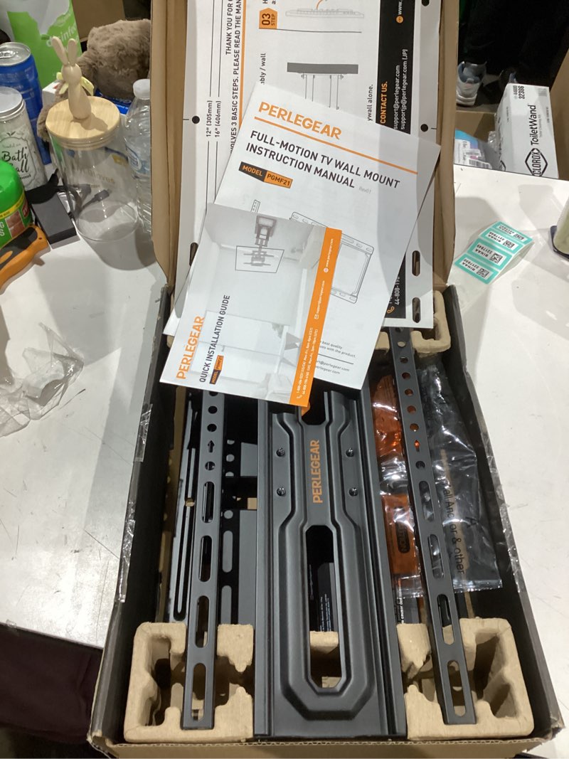 Condition photo showing Good Condition for Perlegear Full Motion TV Wall Mount for 26-74 inch TVs, Height Adjustable TV Mount, Pre-Assembled Wall Mount TV Bracket with Tool-Free Tilt, Swivel, Fits 16” Studs, 99 lbs, Max VESA 400x400mm, PGMF21 26-74 Inch Full Motion TV Wall Mount