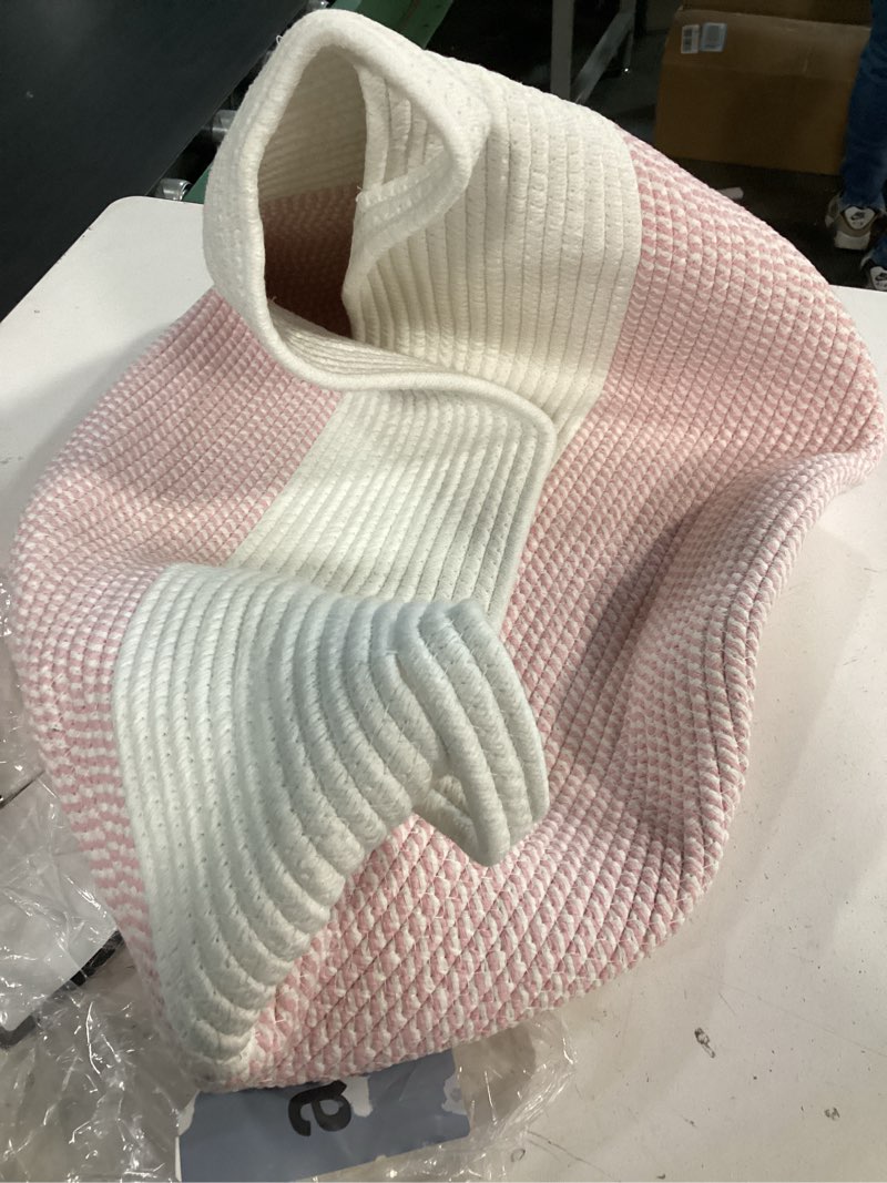 Condition photo showing Good Condition for xxxl large blanket basket, 108l cotton rope storage basket for living room, supre large toy baskets for kids, woven basket for clothes, towels, pillows, 25" x 16" x 16", pink and white