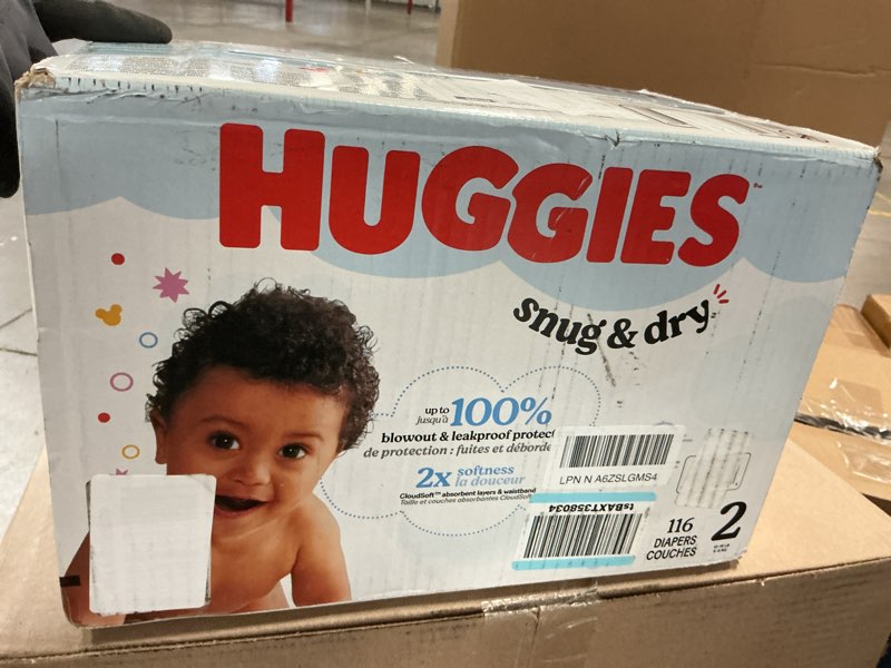 Condition photo showing New/Like New for huggies size 2 diapers, snug & dry baby diapers, size 2 (12-18 lbs), 116 count, packaging may vary size 2 116
