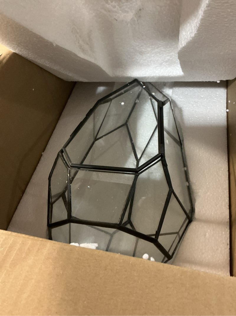 Condition photo showing New/Like New for NCYP Modern Black Glass Geometric Terrarium Container with Door - Balcony Planter DIY Display Flower Pot for Succulent Fern - Tabletop Miniature Botanical Fairy Garden (No Plants)