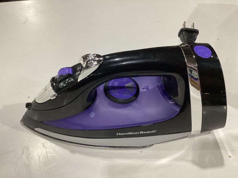 Condition photo showing Good Condition for hamilton beach steam iron for clothes & garment steamer with smooth press stainless steel soleplate, 1200 watts, 8’ retractable cord, black (14214)