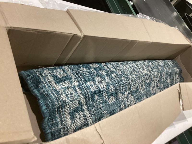 Condition photo showing Good Condition for jonathan y boho medallion indoor outdoor round area rug 3 ft teal/gray, malta textured weave for backyard, patio, porch, easy-cleaning, high traffic, pet-friendly, non-shedding (smb104b-3r) teal/gray 3'1" (round)