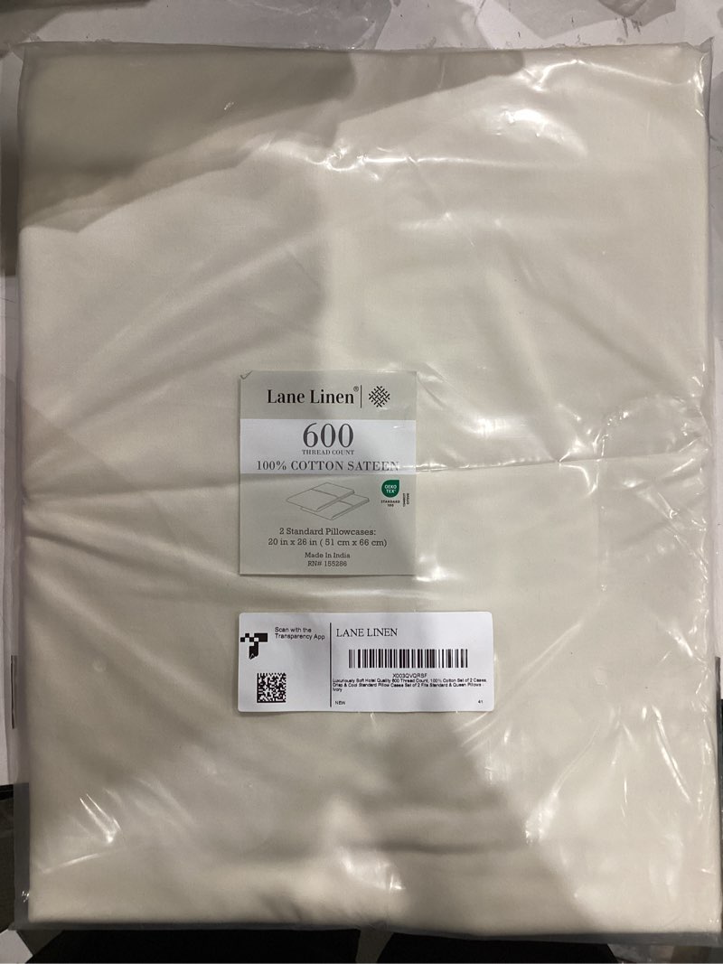 Condition photo showing item condition for Lane Linen Luxury Satin Pillow Covers Queen Size, Hotel Collection Premium Long Staple Cotton Pillowcases with 4" Hem Details - Soft as Silk Pillow Cases Standard Size Set of 2 - (20"X 30") - Ivory Queen / Standard Ivory