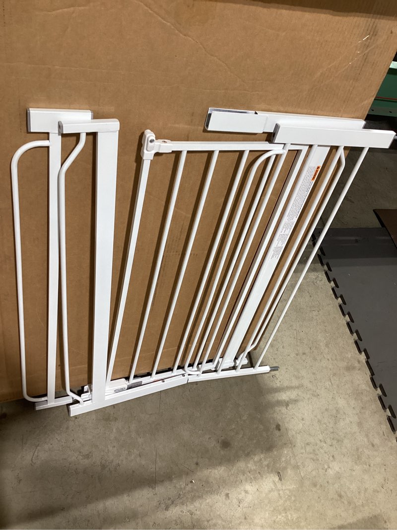Condition photo showing Good Condition for regalo safety 36" extra tall and 49" wide baby gate for doorways & bottom of stairs, pressure mounted walk through baby gate for toddlers & pets, tested & safe, american designed, american owned white 29-49"w x 36"h