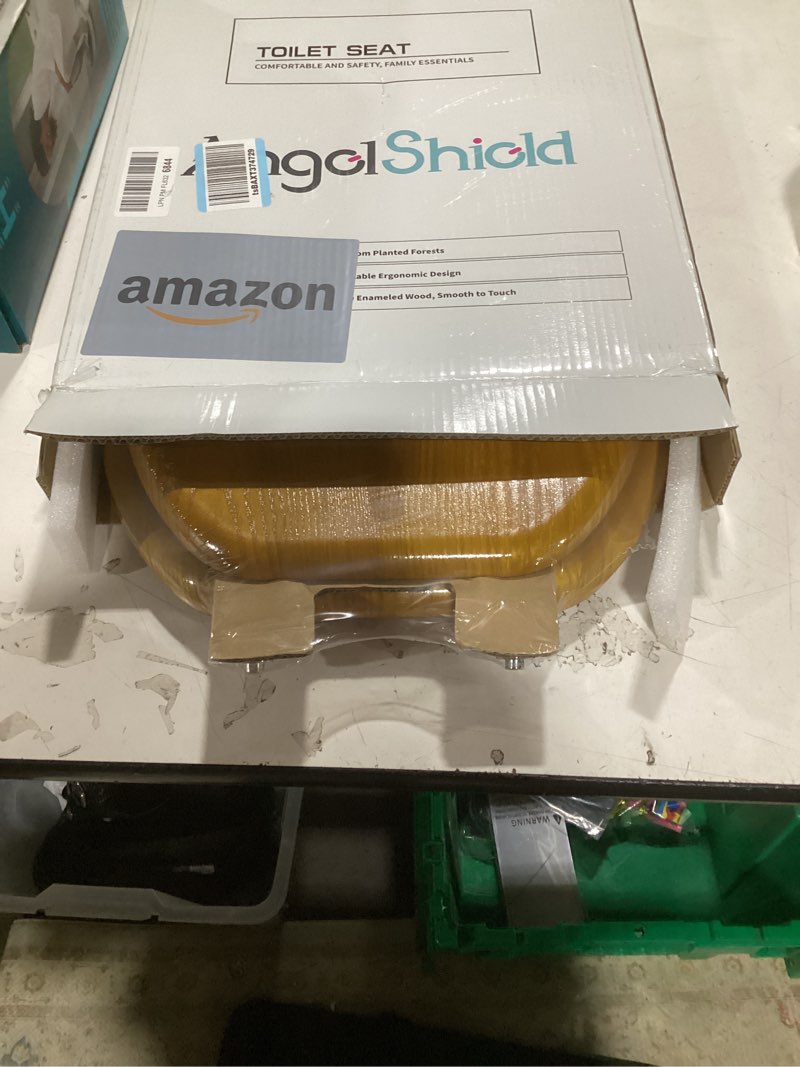 Condition photo showing New/Like New for angel shield durable wood veneer natural toilet seat metal hinged easy clean anti-scratch american standard(elongated,oak) elongated-18.5” oak