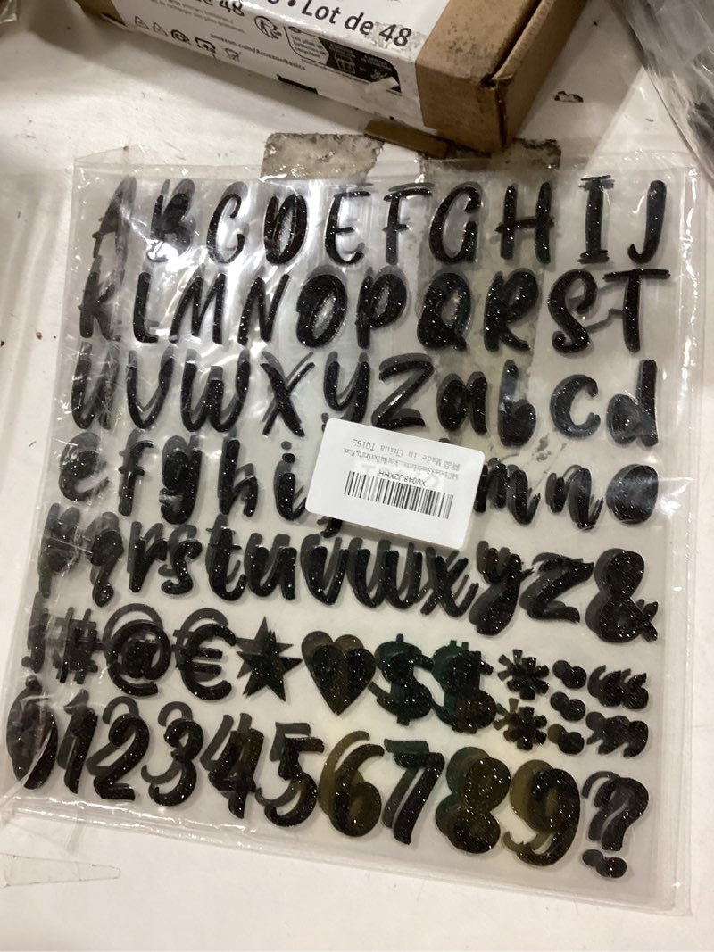 Condition photo showing As Is for 648 pieces 8 sheets letter stickers glitter small self adhesive alphabet number vinyl stick on letter stickers for scrapbooking mailbox numbers crafts classroom decor bulletin board(black,1 inch) black 1 inch