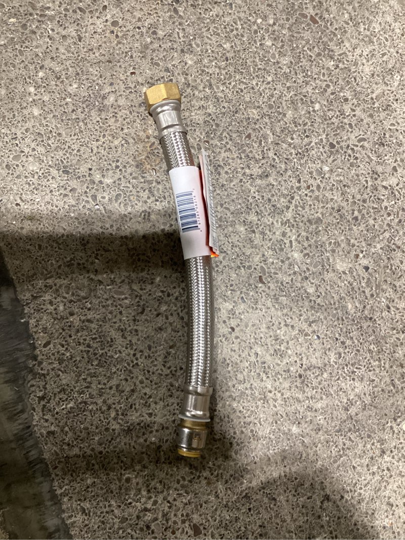 Condition photo showing Good Condition for max 1/2 in. push-to-connect x 3/4 in. fip x 12 in. braided stainless steel water heater connector