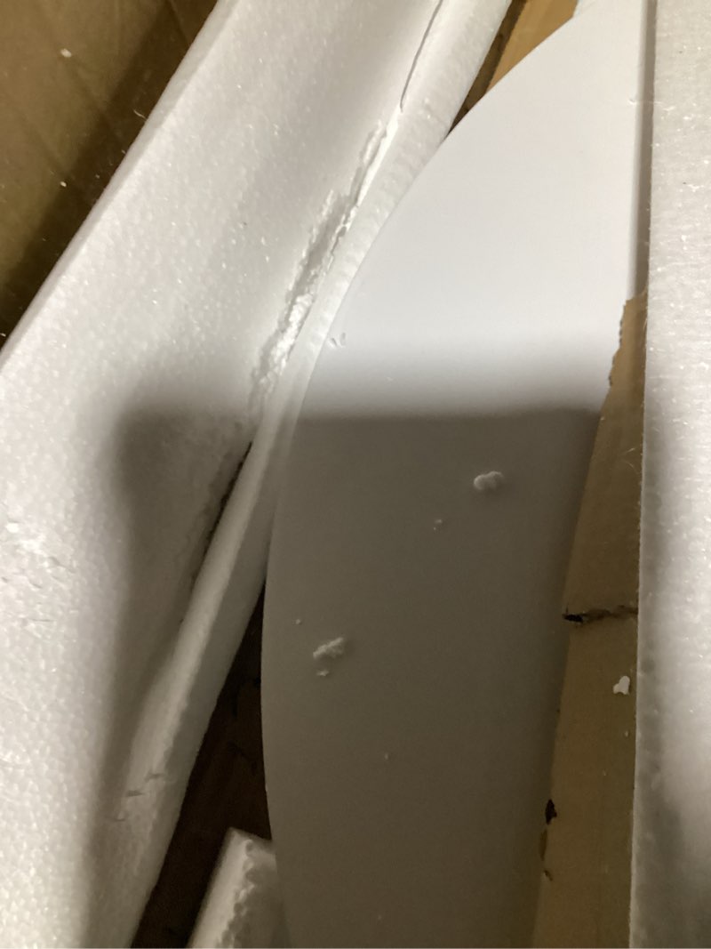 Condition photo showing As Is for 27.5 inch Small Dining Table for 2-4 People, Round Kitchen Table with Tulip Design, White Modern Table for Dining Room and Living Room, Quick and Easy Assembly (White)