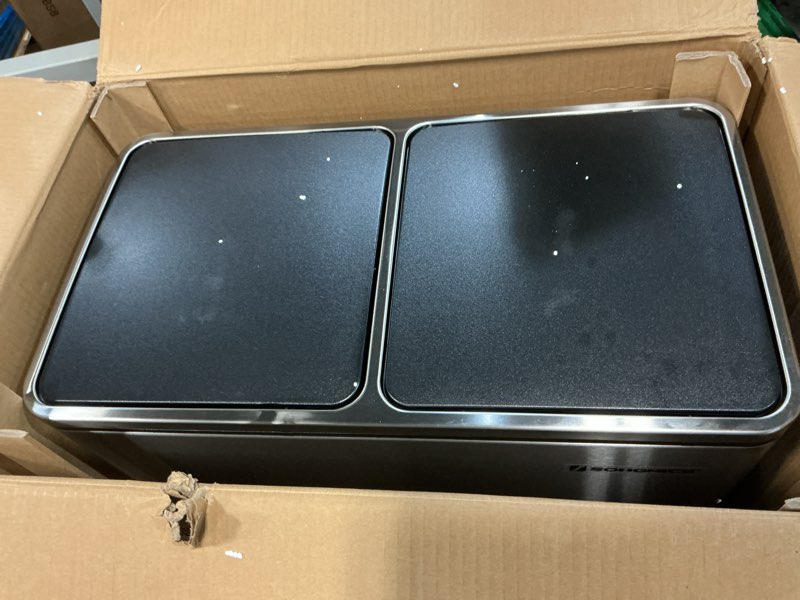 Condition photo showing Good Condition for SONGMICS Trash Can, 2 x 8 Gallon (2 x 30 L) Garbage Can for Kitchen, with 15 Trash Bags, 2 Compartments, Plastic Inner Buckets and Hinged Lids, Airtight, Silver and Black ULTB60NL