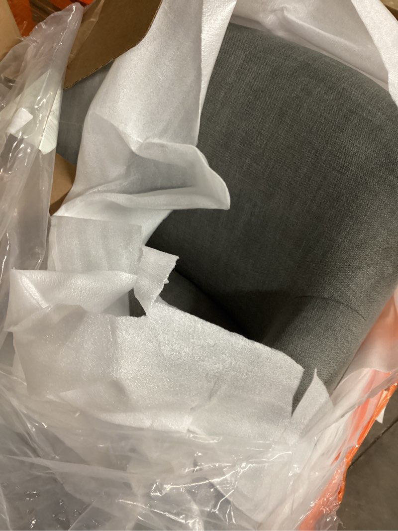 Condition photo showing Good Condition for Benjara Leena Swivel Accent Chair, Polyester, Shelter Style Arms, Black Wood, Smoke Gray