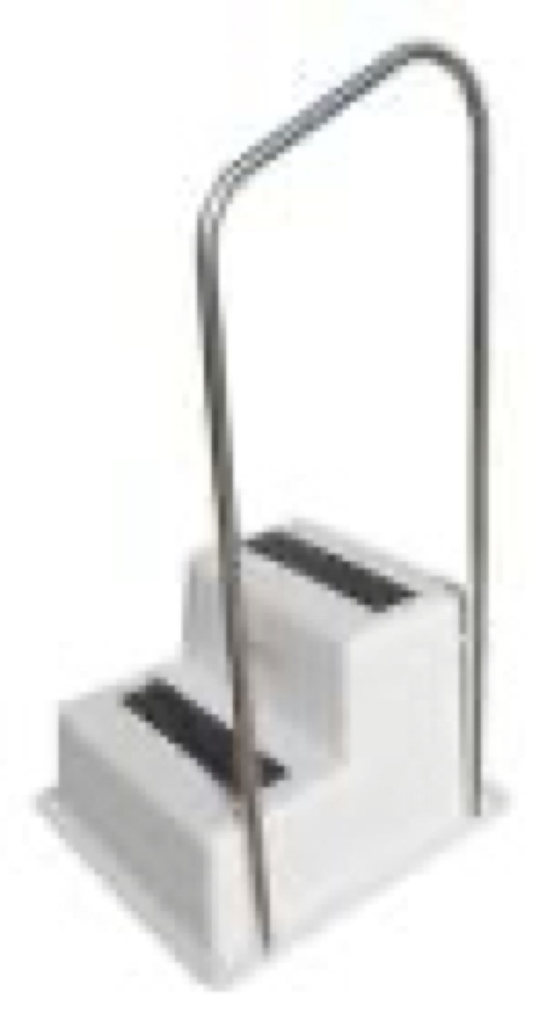 taylor made products stepsafe double dock step handrail attachment, 19.5" w x 49" h, includes rail only, aluminum construction, added safety, fits 2-step models - 47201, silver, white, black double tread steps