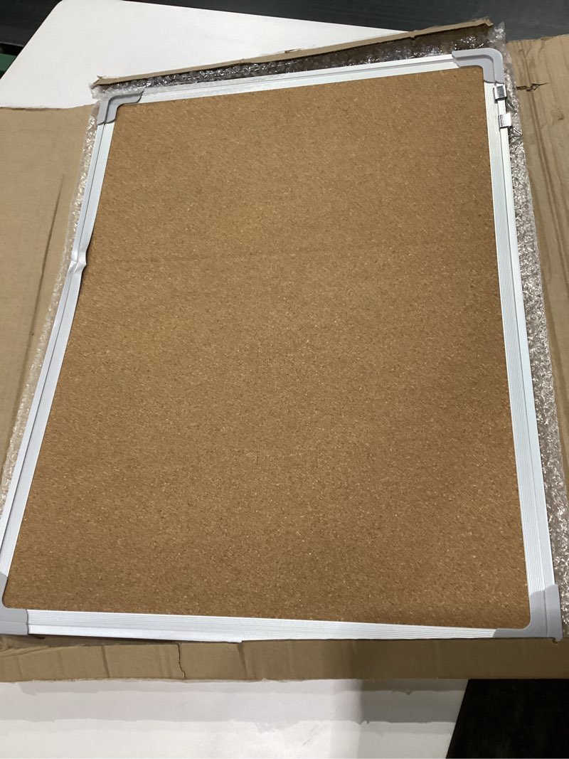 Condition photo showing As Is for Cork Board Set for Wall - Bulletin Board Corkboard 24 x 18 in with 10 Thumb Tacks - Wall Hanging Pin Board Message Board Tack Board Organizer for Home, Office, Desk and Cubicle (24x18)