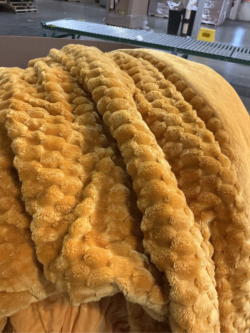 Condition photo showing Good Condition for BEDELITE Fleece Blanket - 3D Ribbed Jacquard Decorative Yellow Throw Blanket for Couch & Bed, Lightweight Warm Cozy Soft Fuzzy Blankets All Seasons Suitable 50x60 inches Mustard Yellow Throw(50"x60")