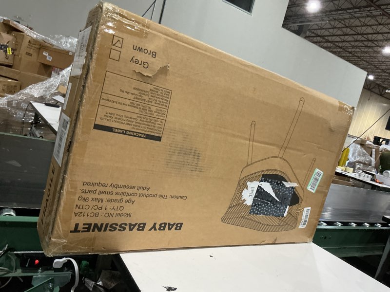 Condition photo showing New/Like New for automatic rocking bassinet, electric baby bassinet with automatic rocking motions and soothing white noise, bedside crib for baby 0-6 months, self-rocking sleeper, brownish-yellow