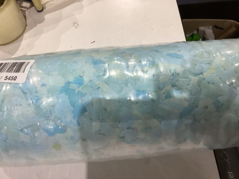 Condition photo showing New/Like New for dr.dudu 5lbs shredded memory foam filling for bean bag filler, soft and convenient pillow stuffing foam for couch cushion dog bed chair arts crafts, added gel particles (blue) blue 5lb