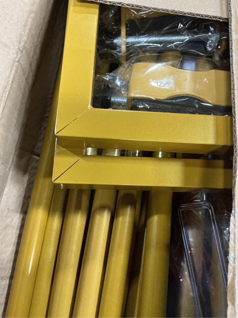 Condition photo showing Good Condition for 8.2ft x 8ft backdrop stand heavy duty with base, gold portable adjustable pipe and drape backdrop stand kit, over the table rod stand with clamps, square metal arch party frame for birthday decor matte gold