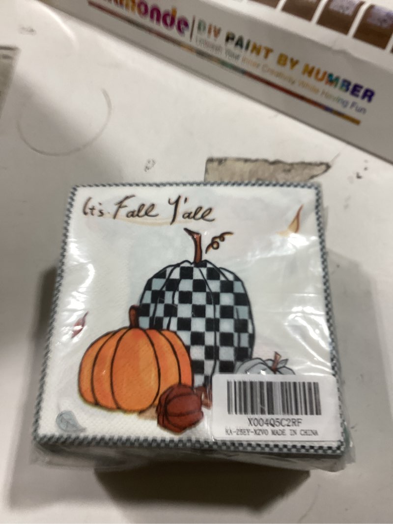 Condition photo showing New/Like New for 100 Pcs Fall Pumpkin Cocktail Napkins Paper, Watercolor Autumn Disposable Hand Towels for Bathroom, Dinner Napkin Decorative Beverage Thanksgiving for Wedding Birthday Party (small)