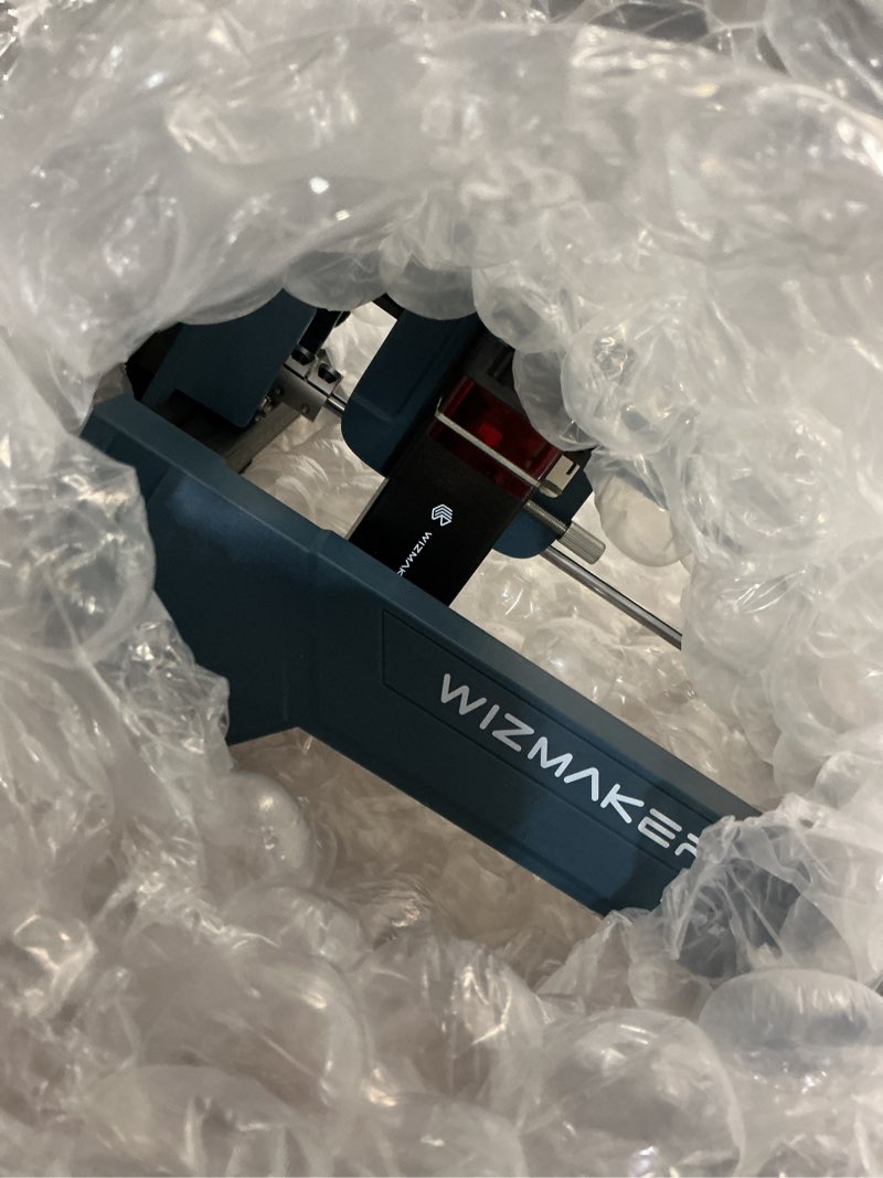 Condition photo showing Good Condition for wizmaker laser engraver machine, 2.5w laser engraver, spot size 0.04mm, engraving speed 12000mm/min, supports wifi/hotspot/usb, suitable for wood, leather, acrylic, and glass materials wand 2.5w