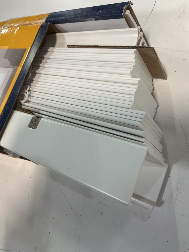 Condition photo showing As Is for levolor trim+go 2-in slat width 23-in x 48-in cordless white faux wood room darkening horizontal blinds