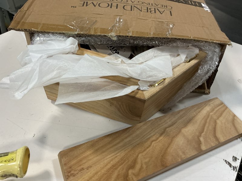 Condition photo showing Good Condition for LABEND HOME Solid Wood Large Hexagon Shelves Set of 4 - Wall Storage - Hanging Wall Decor - Farmhouse Hexagon, Honeycomb Floating Shelves for Living Room Decor, Bedroom, and Kitchen Home Decor Natural