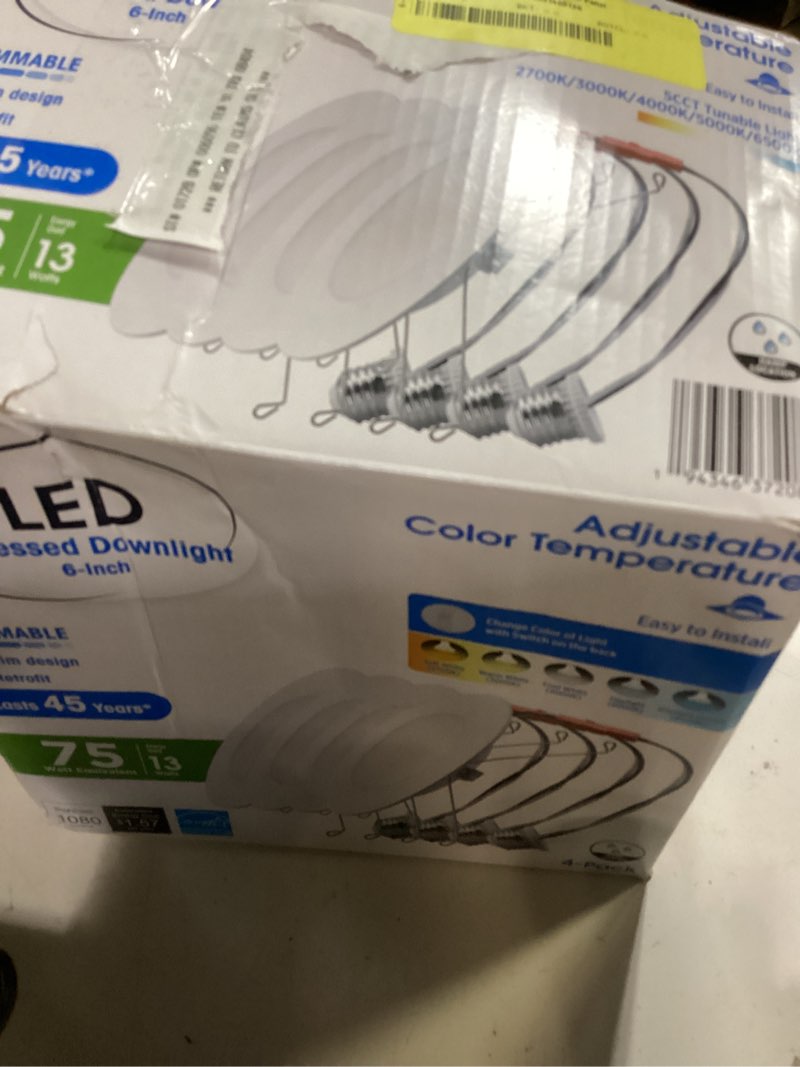 Condition photo showing Good Condition for great value 6" led 13w (75w replacement) adjustable color temperature color selectable e26 medium base slim retrofit downlight, 12 count