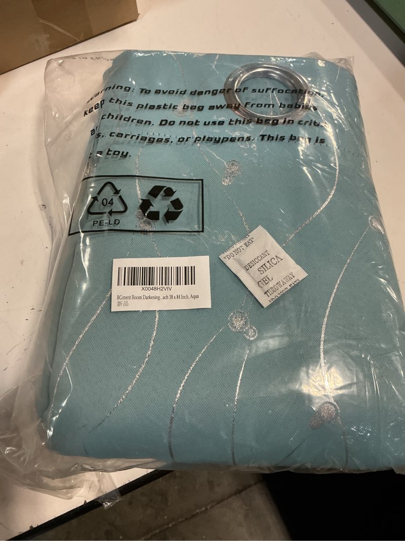 Condition photo showing New/Like New for bgment room darkening curtains 84 inches long, grommet thermal insulated blackout curtains with wave line and dots printed for bedroom, 2 panels, each 38 x 84 inch, aqua 38"w x 84"l (pack of 2) dot-aqua