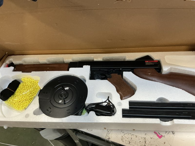 Condition photo showing Good Condition for Airsoft Tommy Thompson Submachine Gun WW2 Chicago Typewriter Full Auto Electric SMG AEG with Extra Stick Magazines, Battery and Charger- Color Faux Wood