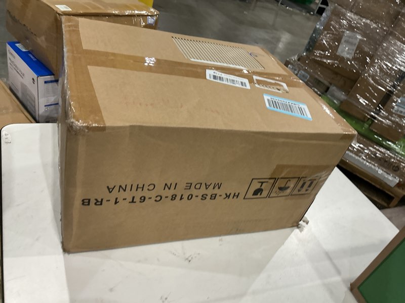 Condition photo showing New/Like New for furologee bookshelf with usb ports and outlets, shelf with drawer, industrial display shelves with charging station, 6 tier storage shelves for bedroom, living room, home office, rustic brown