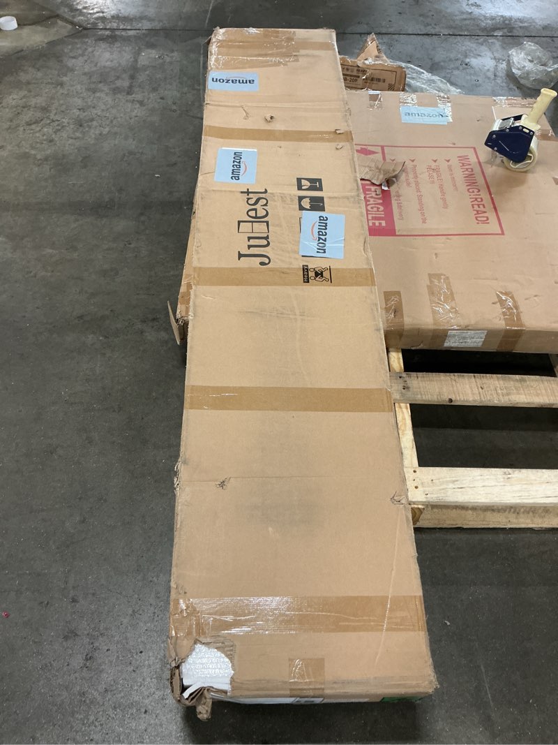 Condition photo showing As Is for JUBEST 42"x84" Sliding Barn Door, 4 Panel Black Barn Door with Hardware Kit Include, Wave Shape Barn Doors, Waterproof, Pre-Drilled Holes for Easy Assembly, Ideal for Bedroom, Bathroom, Closet