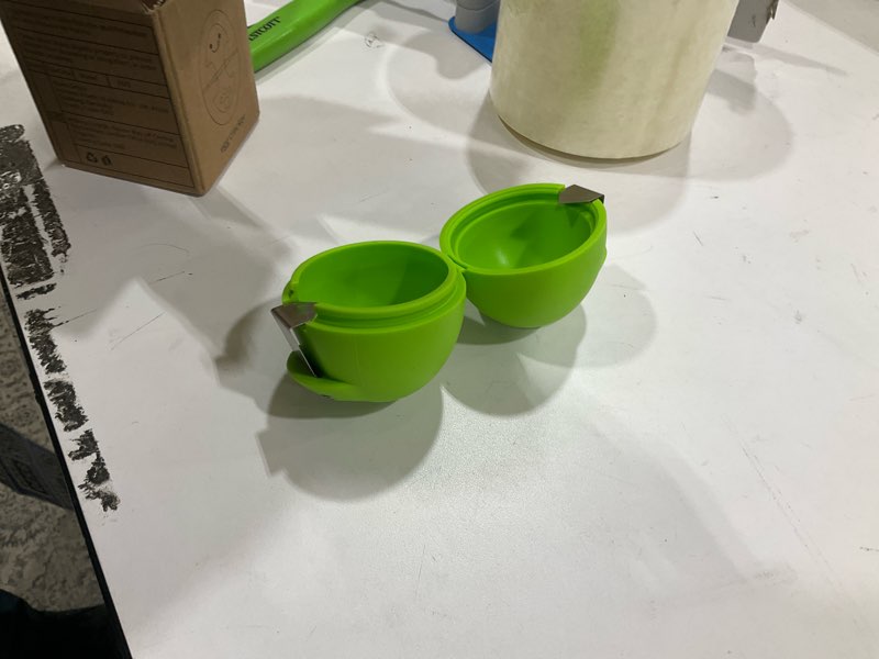 Condition photo showing As Is for Egg Cracker, Silicone Egg Shell Opener, Cute Egg Shaped Design, Opens Eggs with Ease, A Little Happiness Boost for Your Kitchen. (Color: Green, 2-Pack) Green 2