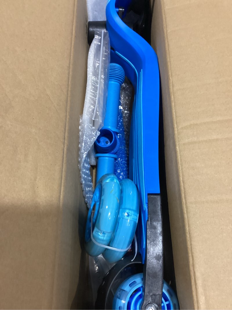 Condition photo showing As Is for gotrax ks1 kids kick scooter, led lighted wheels and 3 adjustable height handlebars, lean-to-steer & widen anti-slip deck, 3 wheel scooter for boys & girls ages 2-8 and up to 110 lbs blue