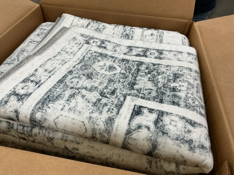 Condition photo showing Good Condition for Washable Area Rugs 9x12 Living Room, Large Soft Faux Wool Cozy Bedroom Dining Room Floor Carpets, Neutral Retro Distressed Non Slip Grey White Rug for Inside House Office Decor Grey White 9' x 12' (Rectangular)