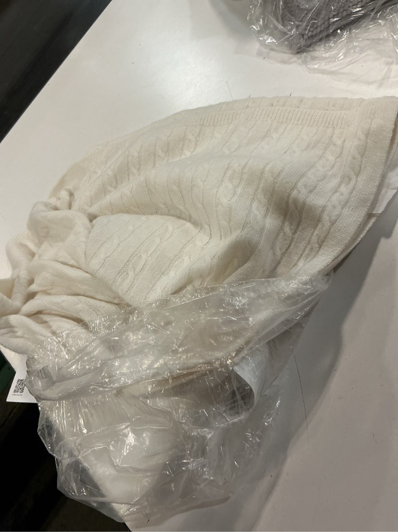 Condition photo showing Good Condition for luxe cable knit cashmere baby blanket, one size, ivory