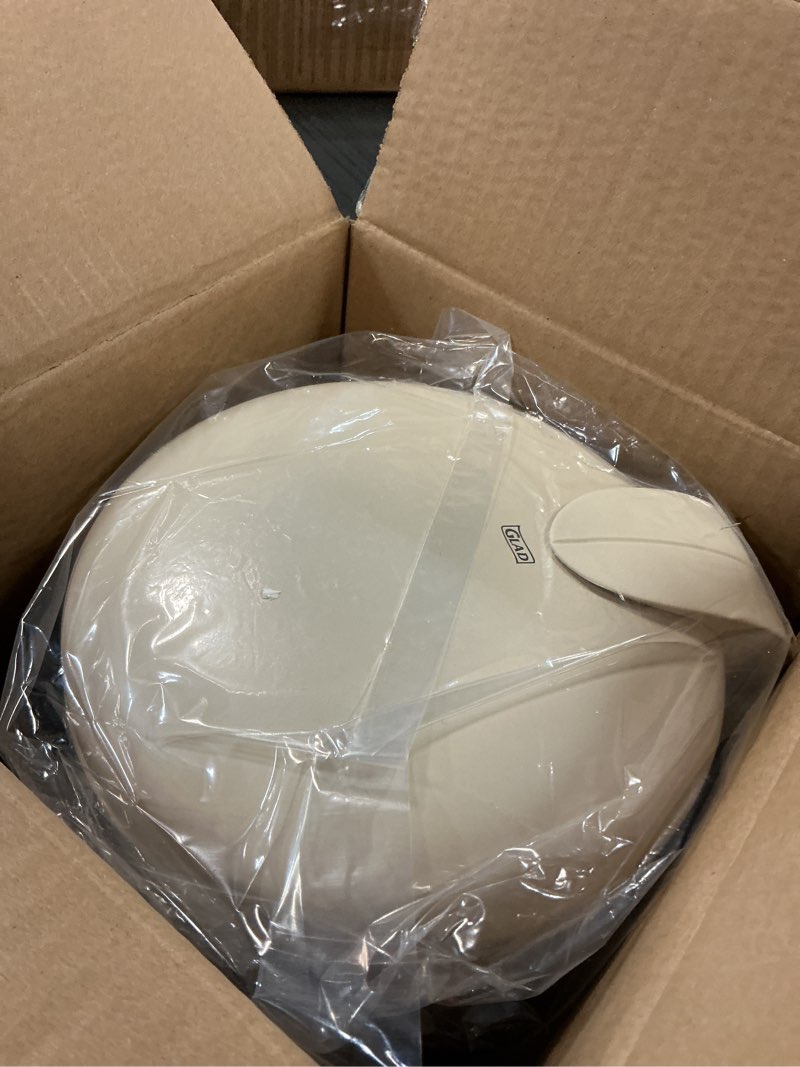 Condition photo showing As Is for Glad Small Trash Can, 1.2 Gallon | Round Stainless Steel Garbage Bin with Soft Close Lid & Step Foot Pedal | Metal Waste Basket with Removable Inner Bucket, Almond