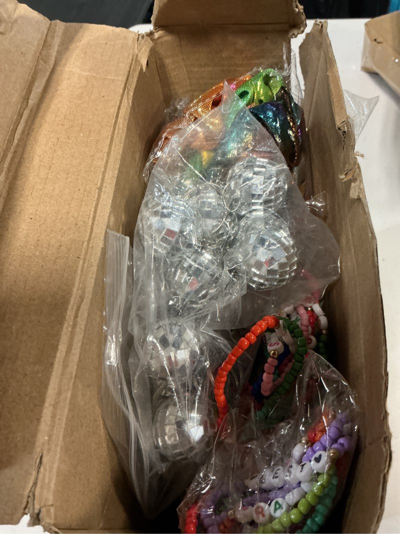Condition photo showing Good Condition for geiserailie 72 pcs/12 set kpop party favors friendship gifts bead bracelets disco ball keychains heart sunglasses scrunchies bags for party supplies birthday decorations (multicolor) 72 multicolor