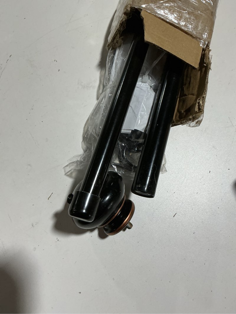 Condition photo showing As Is for H.VERSAILTEX Elegant Window Treatment Telescoping Double Curtain Rod Set with Classic Cap, 3/4-Inch Diameter, Adjusts from 48 to 84 Inches, Black 48"-84" Black