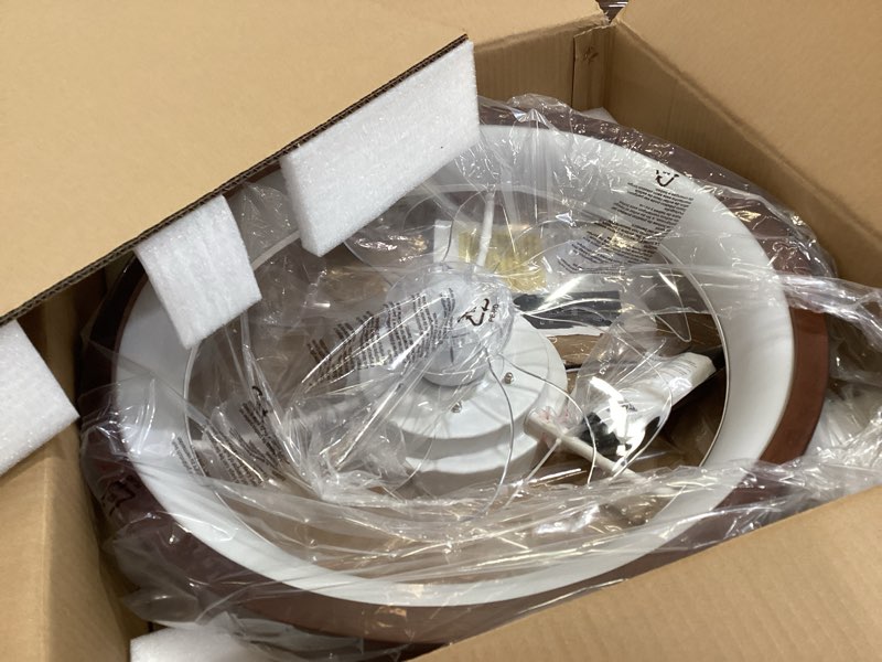 Condition photo showing Good Condition for 20” ceiling fans with lights,3 color dimmable led,6 speeds,reversible modern dark wooden flush mount low profile ceiling fans with lights and remote for bedroom/kidsroom/dinng room dark wood-sm20-z modern
