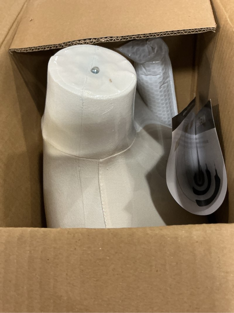 Condition photo showing New/Like New for easehome dress form mannequin body, female mannequin torso with detachable silvery metal stand and rectangular base for clothing dress jewelry display, adjustable height 50”-70” beige body beige body silvery base