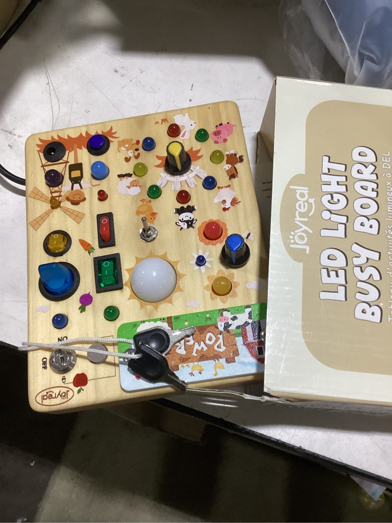 Condition photo showing Good Condition for joyreal wooden busy board with led light, montessori toddler toys, wooden sensory board, toddlers activity travel toys for boy & girl birthday gift (farm theme) farm set