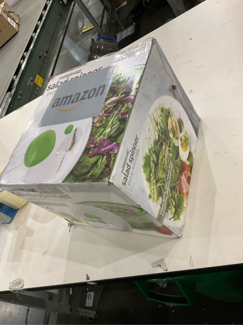 Condition photo showing As Is for Farberware Easy to use pro Pump Spinner with Bowl, Colander and Built in draining System for Fresh, Crisp, Clean Salad and Produce, 6.6 quart, Green Green 6.6 quart