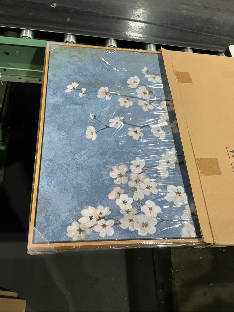 Condition photo showing Good Condition for shoci large flowers wall art - white blossom branches canvas pictures for living room rustic light blue painting prints decor vintage floral botanical artwork wall art for bedroom decoration 24" x 48" 48"l x 24"w blue