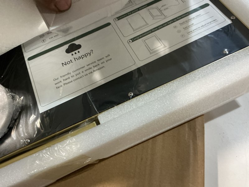 Condition photo showing Good Condition for Hasipu Vanity Mirror with Lights, 17" x 22" LED Makeup Mirror, Light up Mirror with Smart Touch 3 Color Modes and Brightness Adjustment, 10X Magnifying Glass,360° Rotation (Gold) Gold 17"L x 22"W