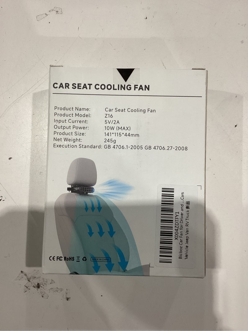 Condition photo showing New/Like New for car seat fan with seatback cooling airflow for driver & back seat passengers, 3-speed quiet usb backseat fan for baby rear facing, headrest carseat fan for infant, kids & dogs black