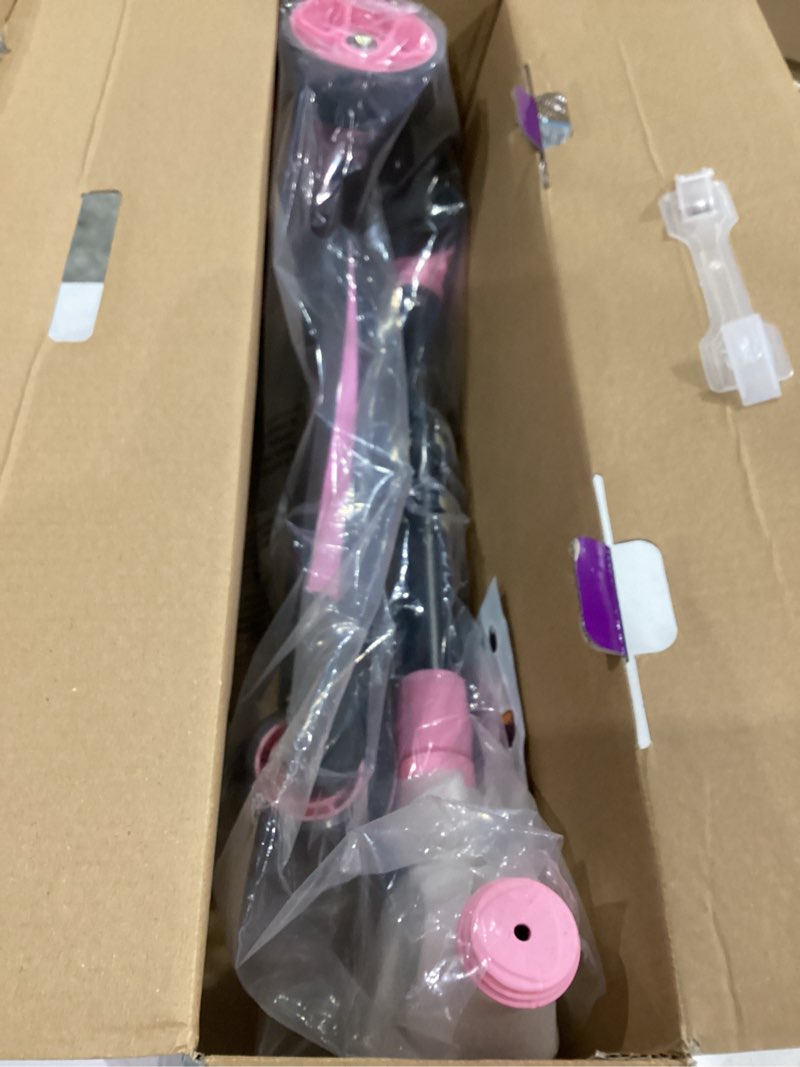 Condition photo showing New/Like New for nattork kids scooter for age 3-8, toddler scooter with 4 adjustable height for boys & girls, light up 3-wheels foldable kick scooter, lean to steer, 120lb weight capacity pink
